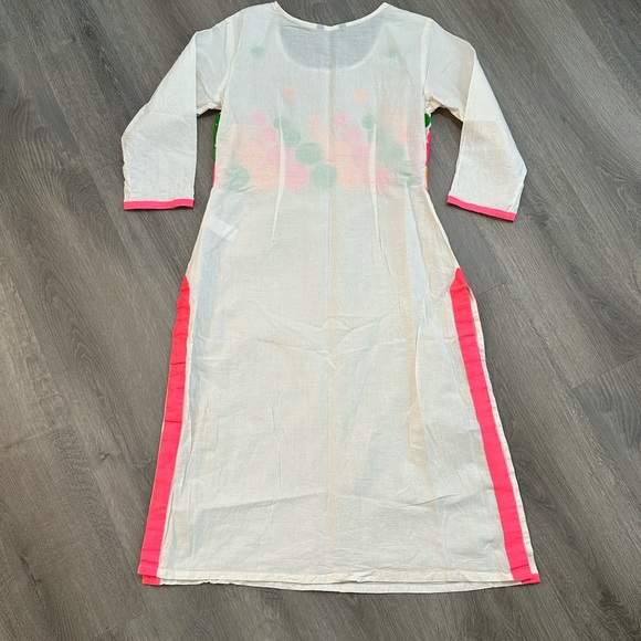 Shakumbhari Kurta Indian Women’s Beige w/Embroidered Circles -M - Picture 6 of 8